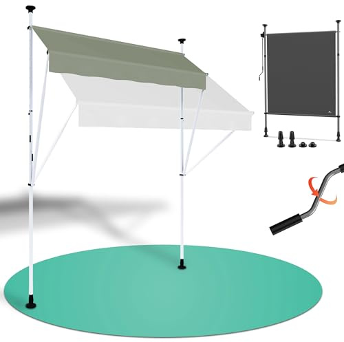 Strattore Klemmmarkise/Balkonmarkise 300 cm Breit Sonnenschutz Markise - ohne Bohren - Manuell einziehbar 200 cm Stofflänge - für Balkon, Terrasse, Garten - Matcha Grün