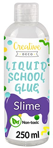 Creative Deco Bastelkleber für Schleim Flüssig-kleber PVA | 250 ml Klebstoff für Kunstprojekte Papier Karton | Slime Kleber zum Basteln | Glue | Waschbarer Schulkleber | Hohe Effizienz | Transparente