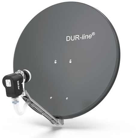 DUR-line 4 Teilnehmer Set - Qualitäts-Alu-Satelliten-Komplettanlage - Select 75cm/80cm Spiegel/Schüssel Anthrazit + Quad LNB - für 4 Receiver/TV [Neuste Technik, DVB-S2, 4K, 3D]