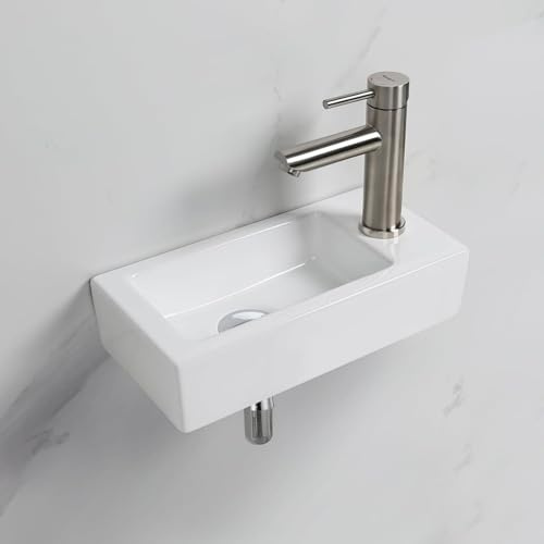 Ibergrif Hänge-Waschbecken, 37.6 x18.8 x 9.3 CM, Einfache Reinigung und Installation, Geeignet für Badezimmer, Weiß, Keramikmaterial