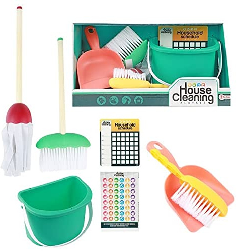 Toi-Toys Kinder Reinigungsset Putzset mit Eimer Wischmop Besen