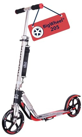 HUDORA 14724 BigWheel 205-Das Original mit RX Pro Technologie-Tret-Roller klappbar-City-Scooter, schwarz/rot