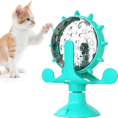 Katzen Intelligenzspielzeug Interaktives Snack-Spender-Spielzeug für Haustiere, laufrad Katze Spielzeug Übungsrad-Fütterungsspielzeug mit Saugnäpfen für Hunde und fummelbrett für Katzen(Blauer See)