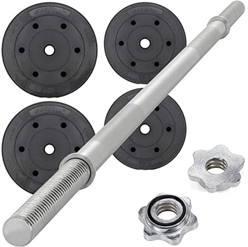 MAXXIVA® Langhantel-Set Zement 30 kg 4 Gewichtsscheiben Sternverschlüsse Hantelset für Kraftsport Muskelaufbau Workouts Bodybuilding Reha Schraubverschlüsse