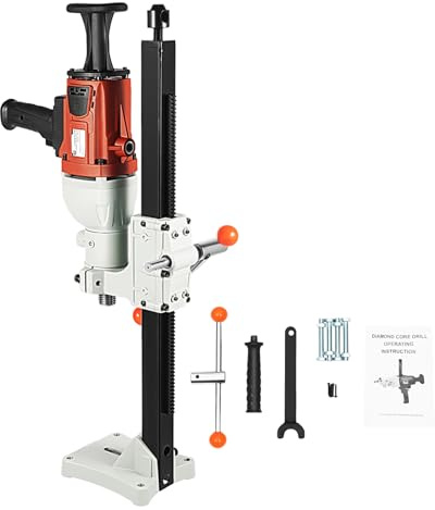 Kernbohrmaschine 2200W Diamantkernbohrgerät Nass Trocken 180mm 1200U/min | 58 cm Höhenverstellbarer Ständer, Wasserzufuhr über Kupferrohr, Rutschfeste Griffe für Beton, Ziegel und Marmor