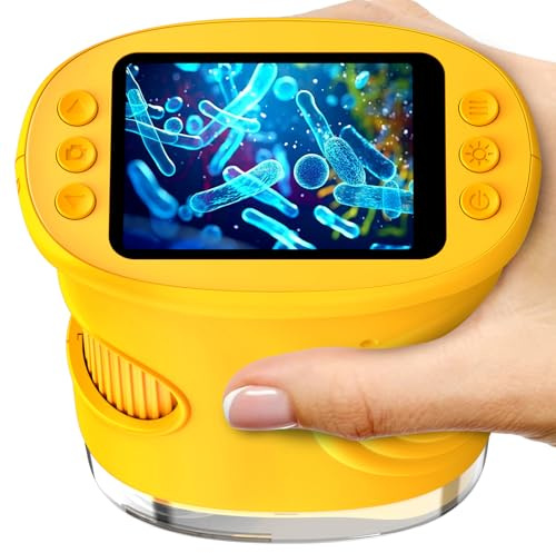 Mikroskop für Kinder, 1080P HD 2.0" Bildschirm Taschenmikroskop, Ashfly Handy Digital Microscope LED Lights -Anschluss an PC, Mini-Mikroskop draussen Geschenke für 4-12 Jährige Orange