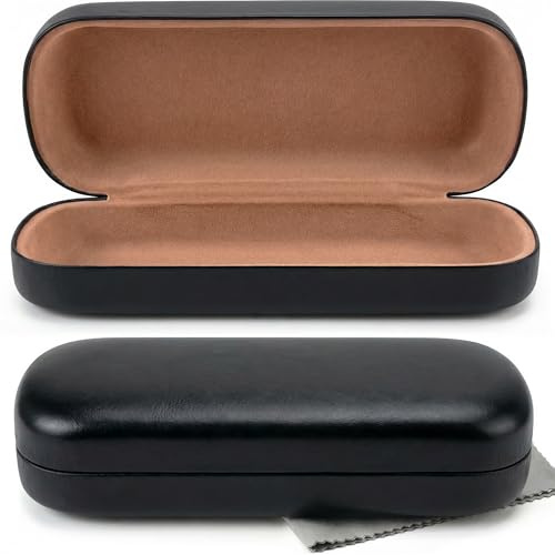 Olicky Hardcase Brillenetui, Softtouch PU Leder Brillenetui, Wird mit einem Mikrofasertuch zur Reinigung geliefert für Sonnenbrille Lesebrille Travel Reise - Schwarz
