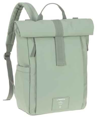 LÄSSIG Baby Wickelrucksack Wickeltasche Rucksack mit Wickelunterlage, Kinderwagenbefestigung, Flaschenhalter nachhaltig produziert/GRE Rolltop Up Backpack