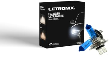 letronix Halogen Auto Lampen H7 12V 8500K Kalt Weiß Xenon Optik Gas Ultra White Look Birnen Lampe Abblendlicht Nebelscheinwerfer Fernlicht Kurvenlicht Zulassung E-Prüfzeichen (LED Optik) (H7 55W)
