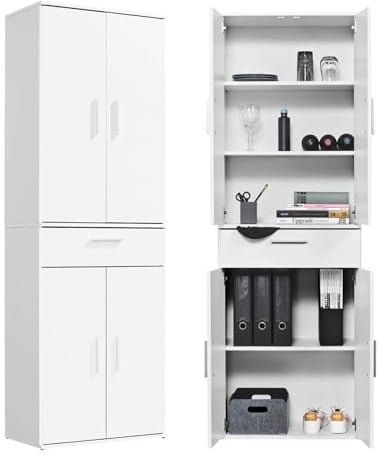 mokebo Mehrzweckschrank Büroschrank (60x180 cm) 'Der Praktische' Made in Germany aus Holz mit Schublade Aktenschrank auch als Schuhschrank Flurschrank Weiß