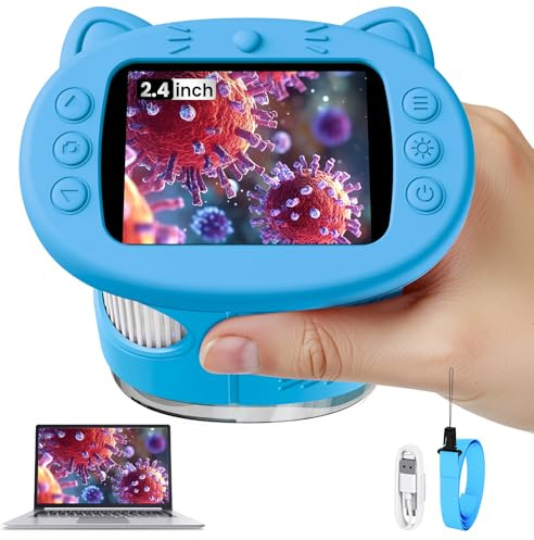 Vorth Mikroskop für Kinder Lupe, 2.4 Größer IPS Bildschirm Digitales Tragbares Taschenmikroskop mit 1000-facher Vergrößerung, Handy Experimente Kindermikroskop Spielzeug ab 3 Jahren - Blau