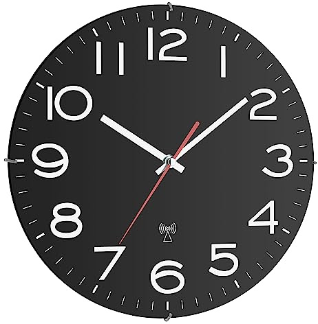 TFA Dostmann Analoge Wanduhr Schwarz mit Weißen Ziffern, 60.3509, Funkwanduhr Ø31 cm, Modernes Design für Wohnzimmer, Küche, Büro, mit Sekundenzeiger