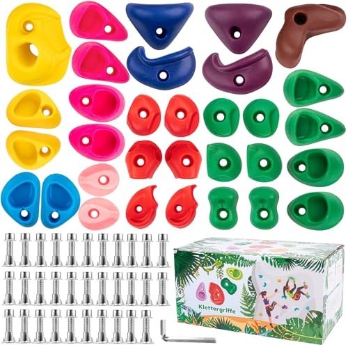 CIMOYBAI 32 Stücke Klettergriffe, Klettersteine Kinder, Dunkle Farben Klettergriffe Kinder, Kletterwand Griffe Für Spielturm Und Kletterwand, Weihnachts und Geburtstagsgeschenke für Kinder