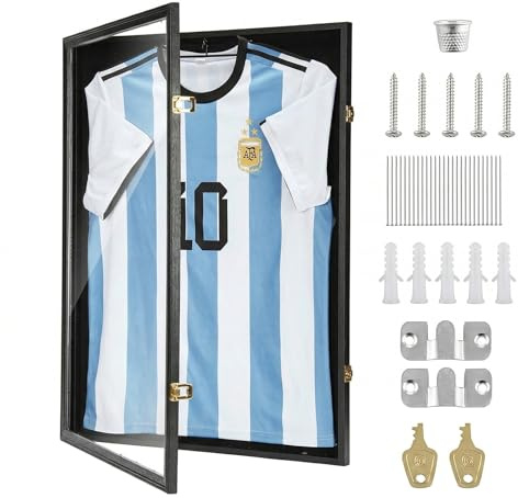 Walasis Trikotrahmen 60x80 bilderrahmen für Trikot: 3d Rahmen für Fußball Trikot - Groß Objektrahmen für Kinder Erwachsene Basketball T Shirt Schwarz
