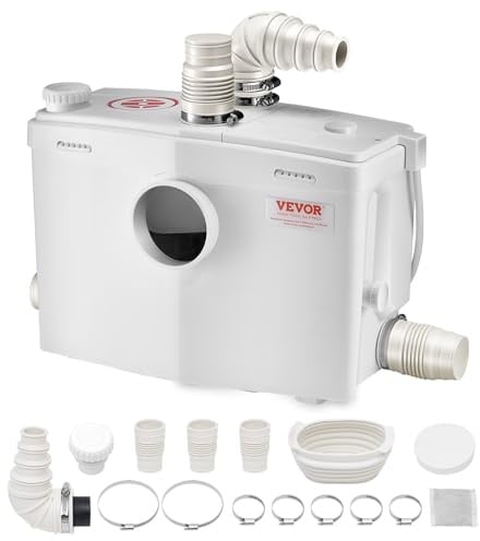 VEVOR Hebeanlage 1200 W, 180 L/min Durchfluss, 10 m Förderhöhe, Schmutzwasserpumpe mit 4 Wassereinlässen, Abwasserhebeanlage für Toilette, Keller, Dusche, Waschbecken, Waschküche, Badewanne