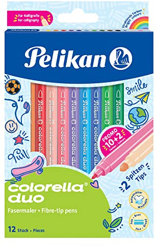 Pelikan Colorella Duo Filzstifte, 12 Stifte in 12 Farben, Doppelfasermaler