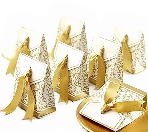 JZK 50 Stück oro Kleine Schachteln für Gastgeschenk, Bonbonnieren, Hochzeit, Geburtstag, Taufe, Studienabschluss, Kommunion, Weihnachten, Partys oder verschiedene Anlässe, Zuckermandeln, Bonbons
