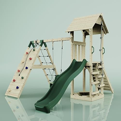 Rebo Spielturm Trondheim in Dunkelgrün Babyschaukel