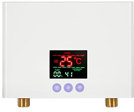 Mulcort Durchlauferhitzer 3KW Elektrischer Mini-Durchlauferhitzer ohne Tank an der Wand mit LED-Display 3-stufige Temperaturregelung Fernbedienung für Küche zu Hause Badezimmer