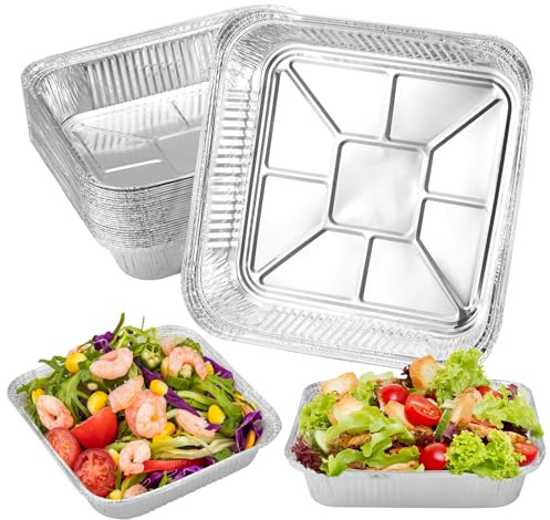 Hejo 30 Stück Grill Aluschalen, 1200ml Alu Grillschalen, Alu Tropfschalen | Aluminium Schalen, 21×21×4,5cm, Multifunktional Grill Schalen für Kochen, Backen, Picknick (Karton-Verpackung)