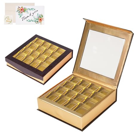 Pralinenschachtel leer geschenkschachtel,Schokolade Geschenkboxen Kiste Magnetische Dessert-Geschenkboxen mit Transparentes Fenster für Geburtstag,Weihnachten（2er-Pack) (Black, 16 Gitter (2 Packung))