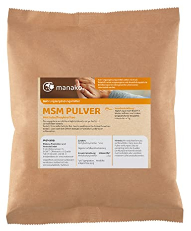 manako MSM (Methylsulfonylmethan) kristallines Pulver, Premiumqualität, 99.9% rein, 1000 g Beutel