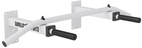 GORILLA SPORTS® Klimmzugstange - Wandmontage, mit 5 rutschfeste Griffe, bis 350 kg Belastbar, aus Stahl, inkl. Montageanleitung und Schrauben, Schwarz/Weiß - Pull Up Bar, Klimmzug Stange, Dip Bar