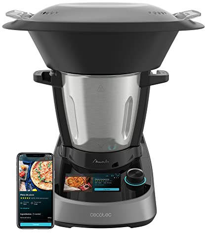 Cecotec Multifunktionsküchenroboter Mambo Touch, 1600 W, 37 Funktionen, 5-Zoll-TFT-Touchscreen mit integriertem Rezeptbuch, 3,3 Liter Fassungsvermögen, App, Waage und Edelstahlkrug
