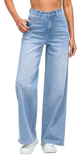 Vetinee Damen Jeans Weites Bein High Waist Stretch Baggy Jeans