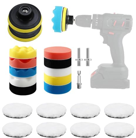 23-tlg. Auto Politur Set mit 80mm Pads – inkl. Polieraufsatz Akkuschrauber, Bohrmaschinenadapter & Klettsystem – perfektes Scheinwerfer Polierset für jede Poliermaschine Auto.