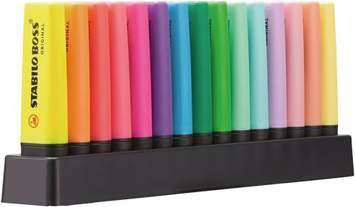 STABILO - Textmarker - BOSS ORIGINAL - 15er Tischset - 9 Leuchtfarben & 6 Pastellfarben