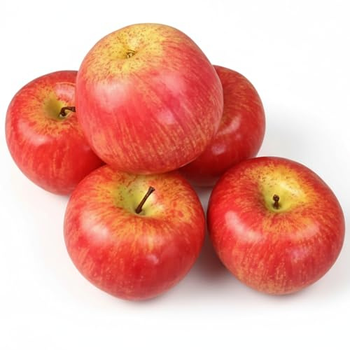 GMMH Künstlicher Deko Apfel, 5 Stück (Rot, 20-40 g/St) Lebensechtes Plastikobst, Äpfel Plastikfrucht, Kunstobst, Frucht, Dekoration, Schaufenster, Haushalt, Küche, Party, Hotel, 5 Pack