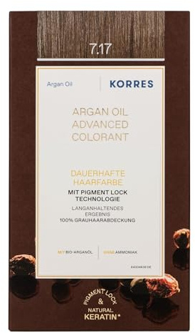 KORRES Argan Oil Colorant – ammoniakfreie Haarfarbe mit Bio-Arganöl Mittelblond Beige 7.17 – 100% Grauhaarabdeckung & vegan für ein langanhaltendes Farbergebnis