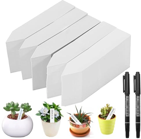 500 Stück Pflanzenschilder Wetterfest,10x2cm Pflanzenstecker zum Beschrifte | Pflanzenstecker Kunststoff mit 2 Schwarzen Filzstiften, Gartenetiketten, für Draussen Garten Pflanzen Blumen (Weiß)