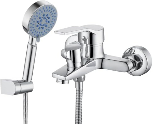 BONADE Badewannenarmatur mit Handbrause, Messing Mischbatterie Badewanne mit 5 Funktionen, Aufputz Wannenarmatur, Wasserhahn Badewanne inkl. Wandhalterung und 150 cm Brauseschlauch für Bad, Chrom