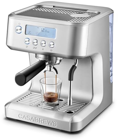 CASABREWS Siebträgermaschine mit LCD Anzeige, Espresso Siebträgermaschine 20 Bar mit Einstellbarer Extraktionstemperatur und Milchaufschäumer, Barista Kaffeemaschine Edelstahl, 2.2 l Wassertank