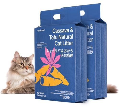 Neakasa Maniok Katzenstreu mit Tofustreu Klumpen | Geruchskontrolle, pflanzliche natürliche Inhaltsstoffe, ultra saugfähig und schnell trocknend, staubarm