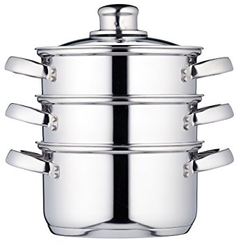KitchenCraft 3 Kochtopf Set, Dampfgarer/Suppentopf Steamer 3-stufig, Induktionssicher, Edelstahl, in Geschenkbox, 16 cm (6''), Silber