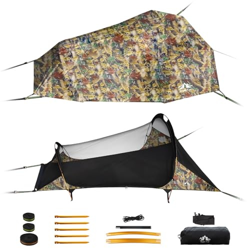 Night Cat Hängematte Outdoor Wetterfest: Bodenflacher Hängemattenzelt mit Moskitonetz und Tarp XXL leicht für 1 Personen Camping Trekking und Garten