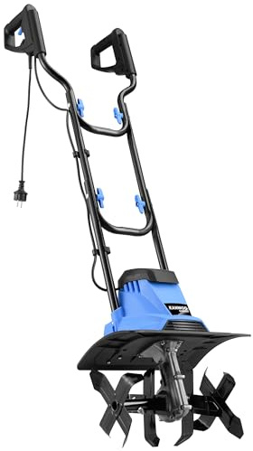 KANWOD Elektro-Bodenhacke, 1500 W, Motorhacke mit 36 cm Arbeitsbreite & 22 cm Arbeitstiefe, Robuste Hackmesser mit vierarmigen Klingen, Gartenfräse zum Umgraben und Auflockern, Schwarz/blau