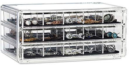 Relaxdays Make Up Organizer Acryl, Schmuckkasten, transparent | Kosmetikaufbewahrung