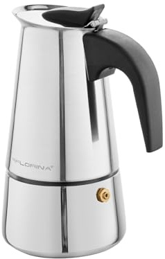 FLORINA Edelstahl Espressokocher 4 Tassen (200 ml) I Herdplatten Espressomaschine LUNGO I Espresso Kaffeekanne aus Rostfreierm Stahl mit Induktionsboden I Geeignet für alle Herdarten & Induktion
