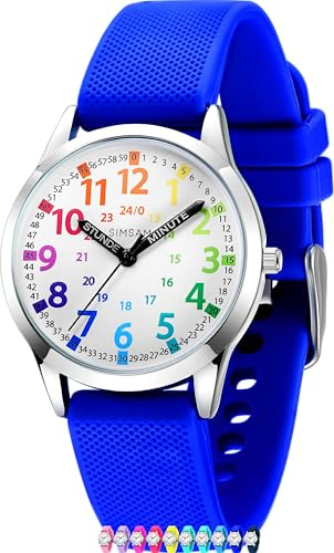 SIMSAM Kinderuhr Junge ab 6, Lernuhr Kinder Uhr ab 8, Kinderuhr Mädchen 10 Jahre, Armbanduhr Kinder Uhren für Jungs 12 Jahre, Armbanduhr Mädchen Jungen, Kids Watch, Kinderuhren (Blau)
