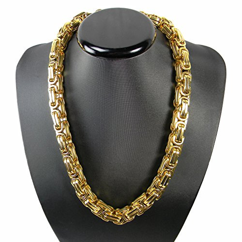 GFYWZ Luxus Königskette Gold Farbe Panzerkette Edelstahl Hals Kette Punk Rock Tribal Hip Hop Funk Rocker Biker 61 cm x 10 mm x 10 mm kk11