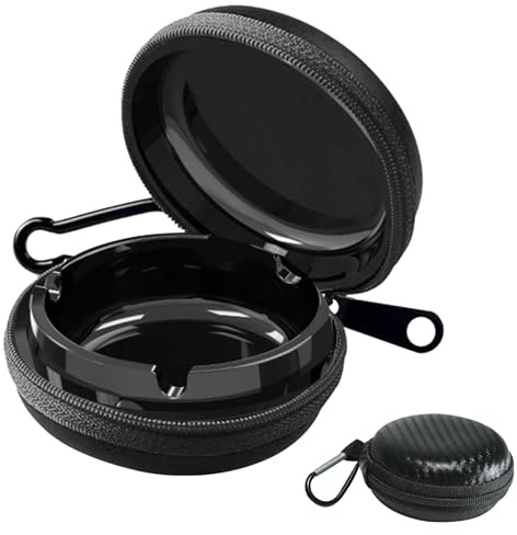 Taschenaschenbecher - Tragbarer Metall-Aschenbecher Mit Schlüsselring, Geruchssicher (Schwarz)