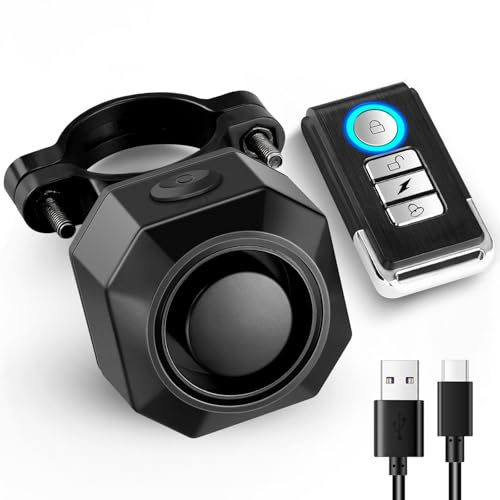 Fahrrad Alarmanlage USB wiederaufladbare Fahrrad Alarm 110 dB laut Anti-Diebstahl Fahrrad Motorrad Alarmanlage wasserdicht Fahrrad Alarm E Scooter mit Fernbedienung