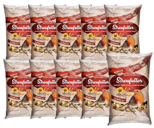 Fidelio Wildvogelfutter, Streufutter, Ganzjahresfutter proteinreich/energiereich, hochwertiges Vogelfutter für Wildvögel, 10 x 1 kg (10 kg)