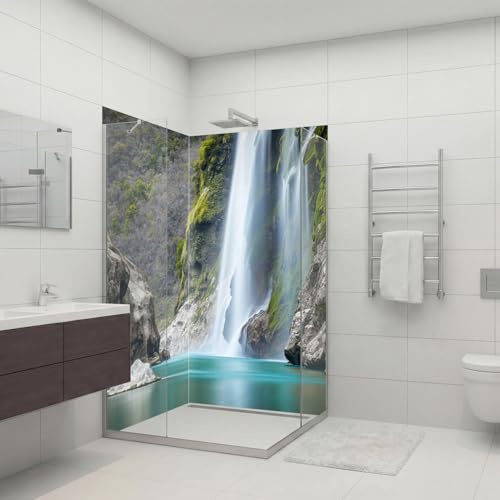 dedeco 2tlg. Eck-Duschrückwand Wasserfall V15, 90x200cm Alu 3mm classic