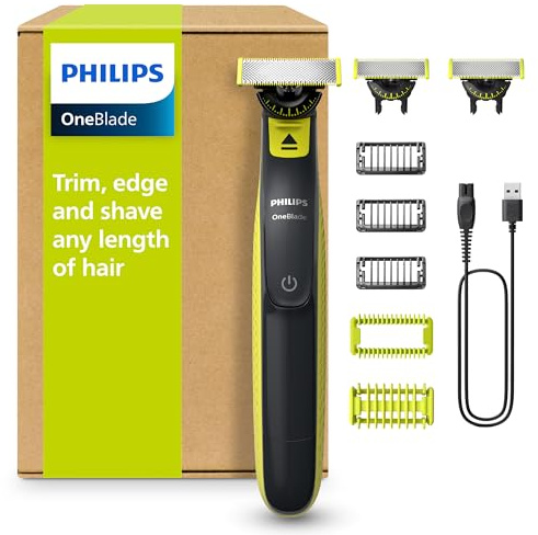 PHILIPS OneBlade 360 Face & Body - elektrischer Rasierer, Trimmer & Bodygroomer, 3x 360 Klingen, 3x Trimmaufsätze (1/3/5 mm), 2x Körperaufsätze, Nass- & Trockenrasur für Gesicht & Körper (QP2824/31)