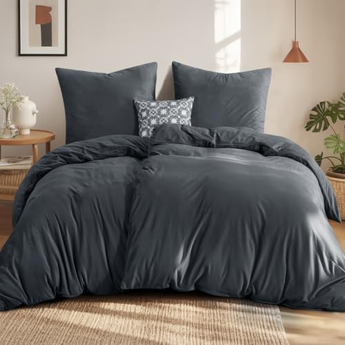 Aisbo Winter Plüsch Bettwäsche 135x200 4teilig Grau - Flanell Flauschige Warme Bettbezug 2er Set und 2 Kissenbezüge 80x80 cm, Teddy Fleece Samt Cashmere Touch Winterbettwäsche mit Reißverschluss